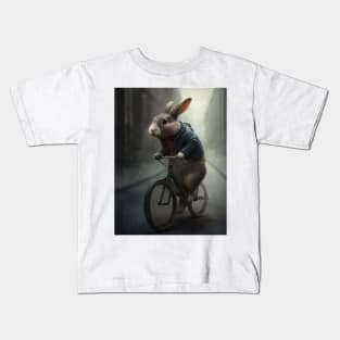 Funny Rabbit Riding a Bicycle Kids T-Shirt